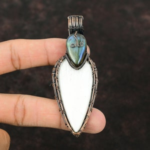 Scolecite Pendant Labradorite Copper Wire Wrapped Pendant Handmade Copper Jewelry Gift For Mother Wire Wrap Pendant Wrapped Gemstone Jewelry
