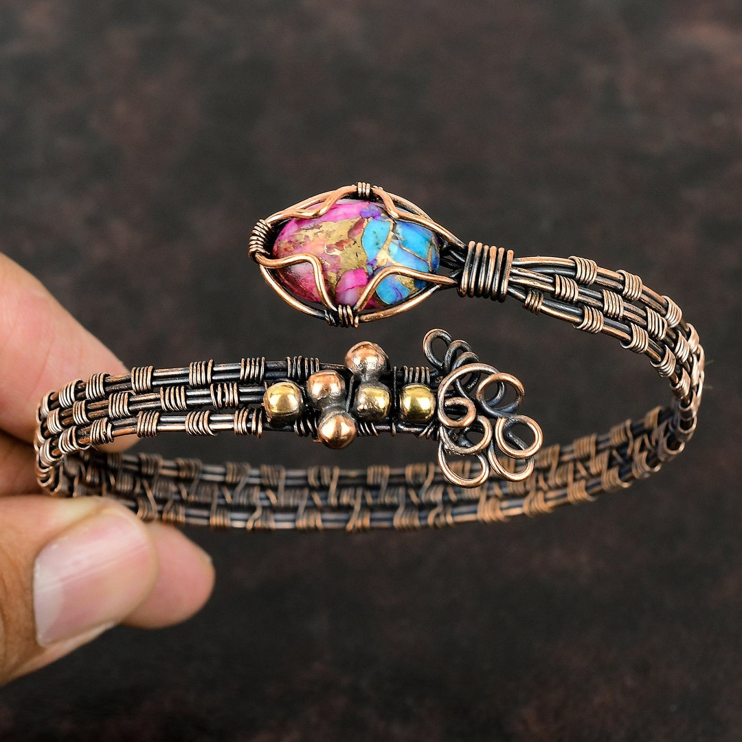 Kingman Pink Dahlia Turquoise Cuff Bracelet Gemstone Bracelet Wire ...