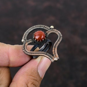Carnelian Gemstone Ring Copper Wire Wrapped Ring Adjustable Ring Beautiful Copper Jewelry Handmade Amazing Rings Wire Wrap Jewelry For Gift