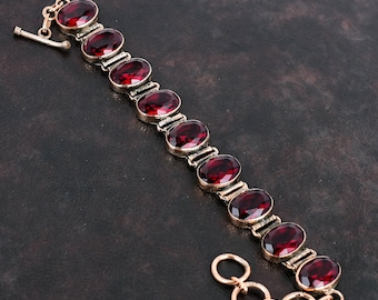 Faceted Mozambique Garnet Bracelet Copper Gemstone Bracelet Adjustable Chain Bracelet Copper Jewelry Handmade Antique Jewelry Gifts For Her