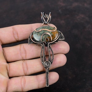 Spessartine Garnet in Limestone Pendant Copper Wire Wrapped Pendant Gemstone Pendant Copper Jewelry Handmade Brand New Pendant Gift For Him