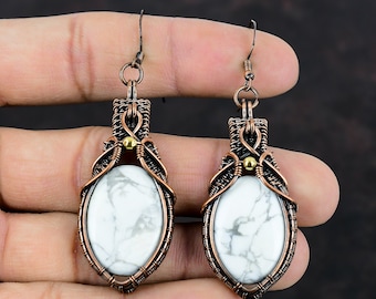Howlite Earring Copper Wire Wrapped Earrings Handmade Jewelry Gemstone Copper Jewelry Designer Earrings Wire Wrapped Jewelry Wedding Gifts