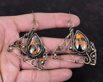 Bauxite Earring Copper Wire Wrapped Earrings Very Pretty Bauxite Jewelry Handmade Earrings Copper Wire Jewelry Gemstone Earring Gift For Her