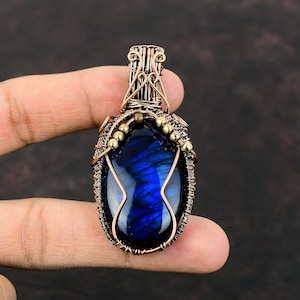 Blue Fire Labradorite Pendant Copper Wire Wrapped Pendant Handmade Gemstone Pendant Copper Jewelry For Gift Decent Pendant Wire Wrap Jewelry
