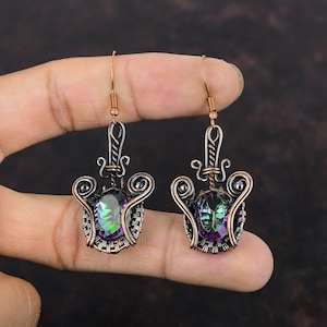 Faceted Rainbow Mystic Topaz Earring Copper Wire Wrapped Gemstone Earrings Copper Jewelry Handmade Earring Birthstone Earring Gift For Women