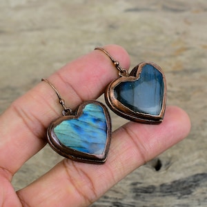 Geometric Heart Earrings with Labradorite main image 1