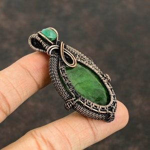 Faceted Zambian Emerald Copper Pendant Copper Wire Wrapped Pendant Handmade Pendant Copper Jewelry Gift For Women Emerald Gemstone Jewelry image 3