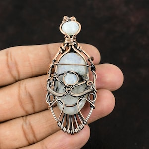 Evil Eye Moonstone Pendant Copper Wire Wrapped Pendant Copper