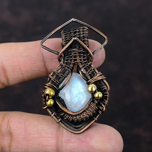 Rainbow Moonstone Pendant Copper Wire Wrapped Gemstone Pendant Moonstone Jewelry Handmade Pendant Copper Wire Wrapped Pendant Gift For Wife