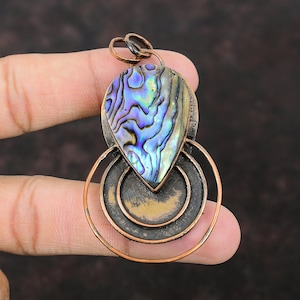 Abalone Shell Pendant Copper Pendant Handmade Pendant Natural Stone Jewelry Boho & Hippie Pendant Copper Jewelry Gemstone Pendant For Gift