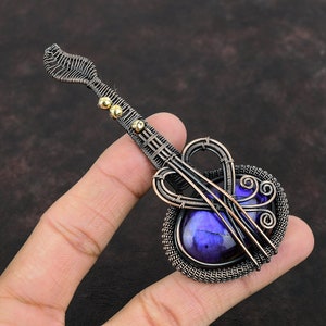 Purple Fire Labradorite Pendant Copper Wire Wrapped Gemstone Pendant Handmade Pendant Copper Wire Wrap Jewelry Gift For Mom Guitar Pendants