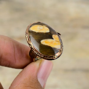 Pindahout Jaspisring Elektrogevormde koperen ring Verstelbare ringen Elektrogevormde sieraden Edelsteenring Koperen sieraden voor cadeau Handgemaakte ring
