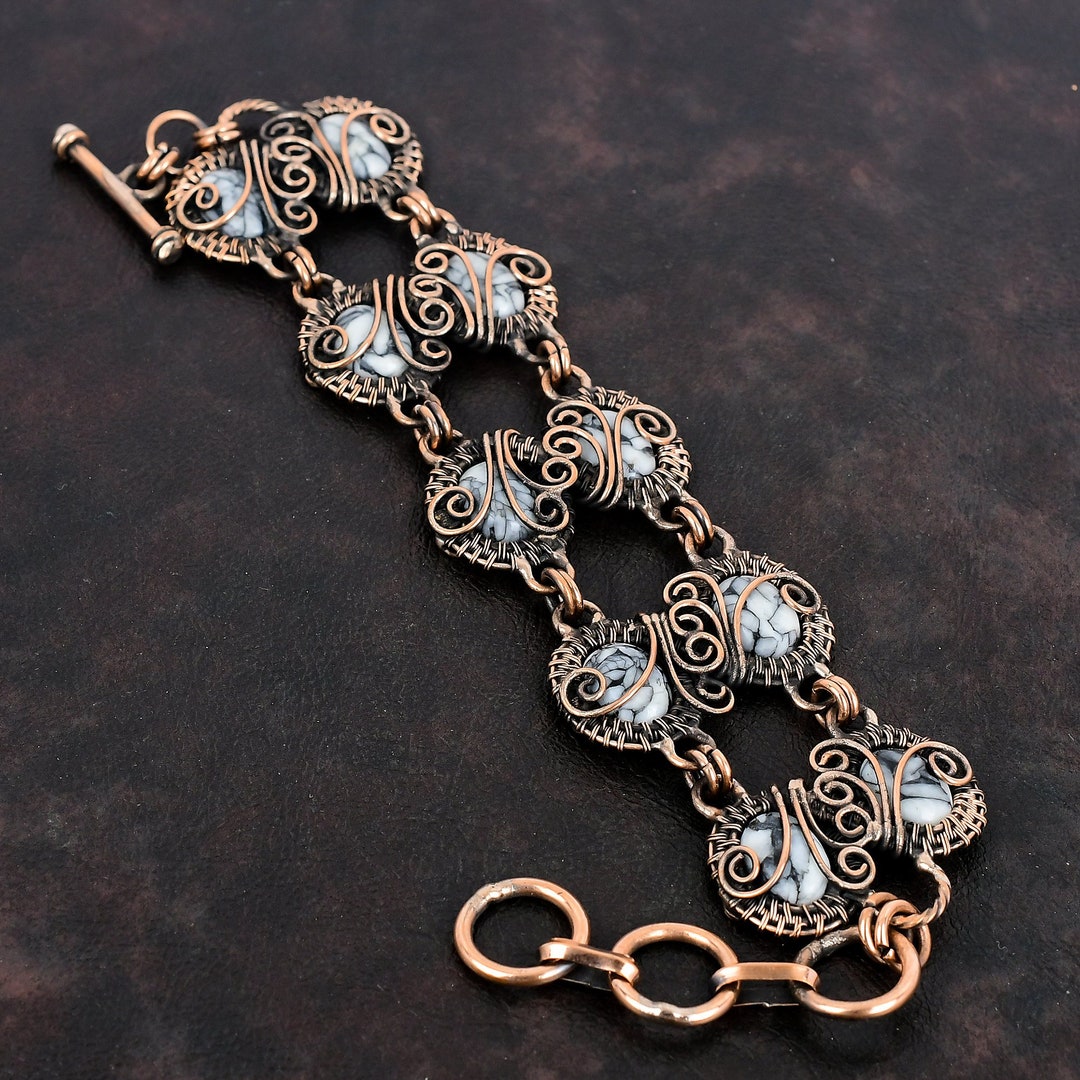 Pinolith Jasper Bracelet Copper Wire Wrapped Adjustable Chain Bracelet ...