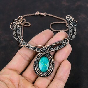 Chrysocolla Gemstone Necklace Copper Wire Wrapped Jewelry Handmade Copper Necklace Unique Necklace Gift For Mom Beautiful Wire Wrap Necklace