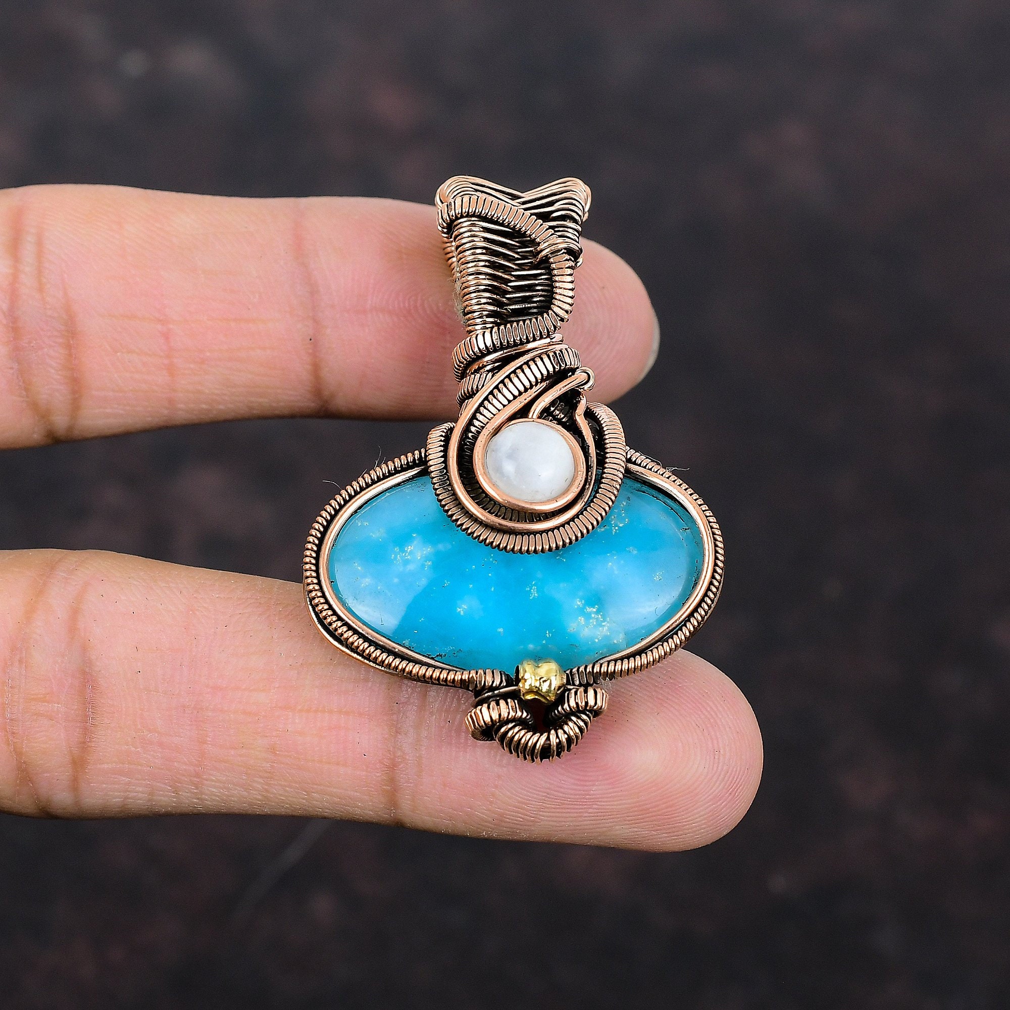 Smithsonite Gemstone Pendant Copper Wire Wrapped Pendant