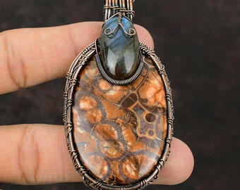 Birds Eye Jasper Pendente Rame Filo Avvolto Pendente Fatto a Mano Gioielli Labradorite Gemstone Pendente Gioielli in Rame Per Regalo Ciondolo Designer