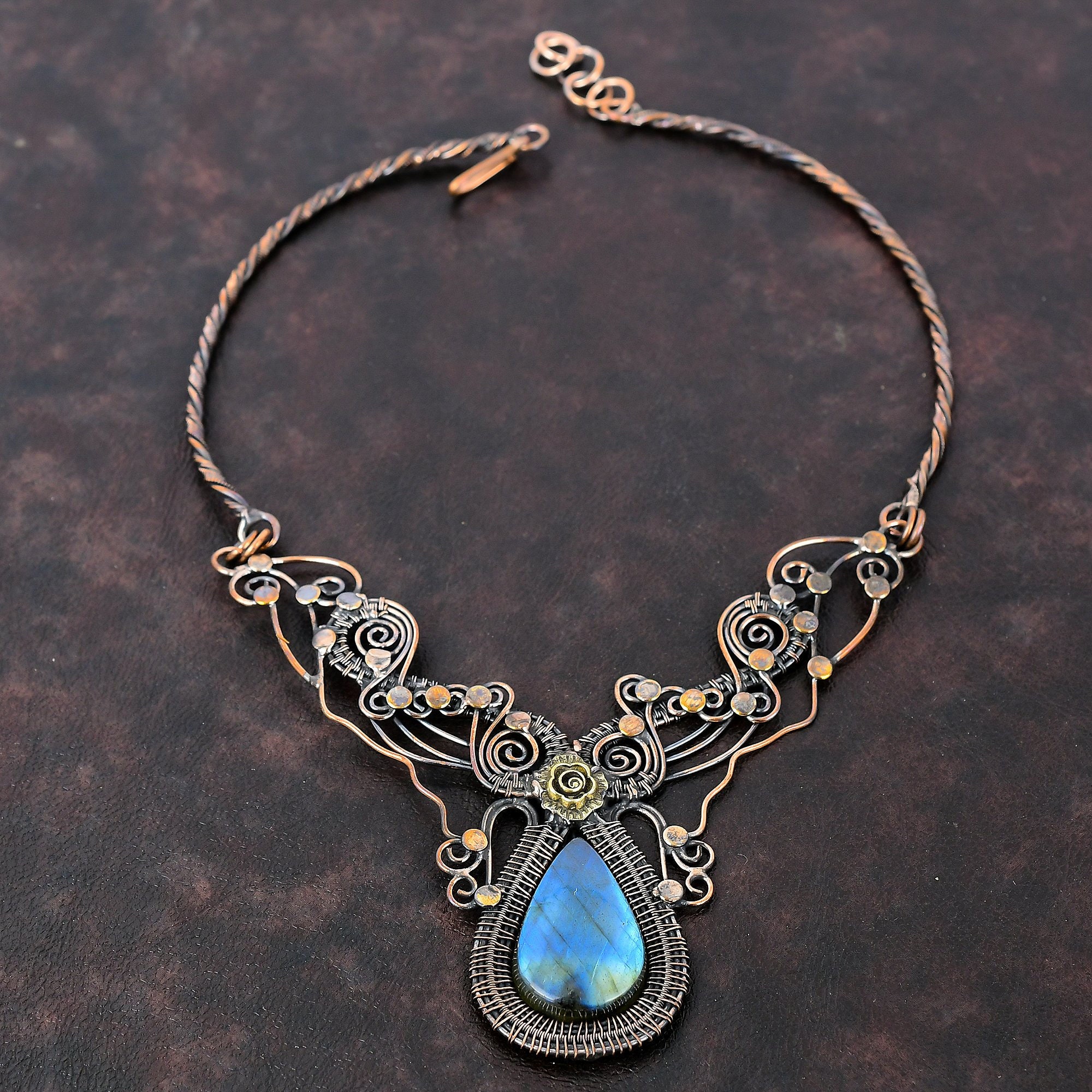 Labradorite Necklace Copper Wire Wrapped Necklace Adjustable Necklace Gemstone Handmade Necklace Very Pretty Copper Jewelry Anniversary Gift