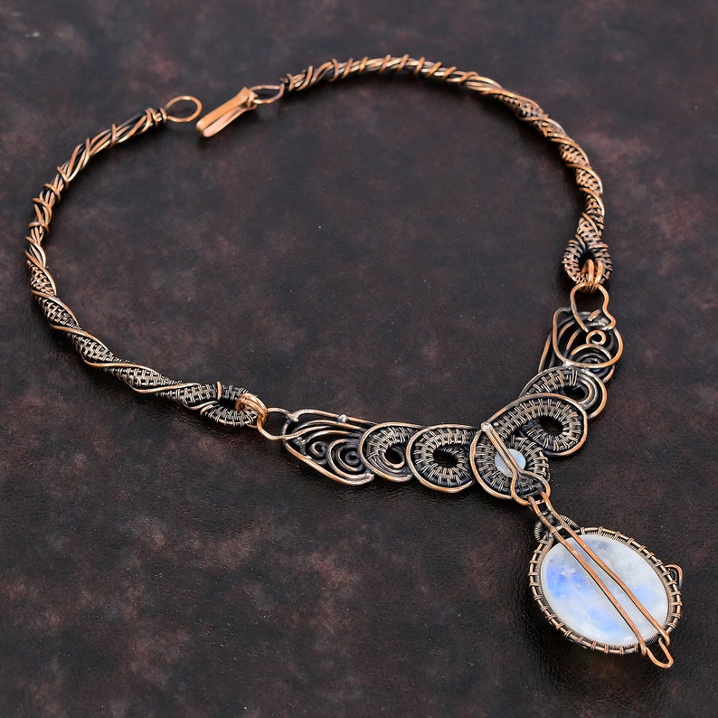 Rainbow Moonstone Necklace Copper Wire Wrapped Necklace Natural Gemstone Jewelry Handmade Elegant Necklace Copper Wire Jewelry Gift For Her image 4