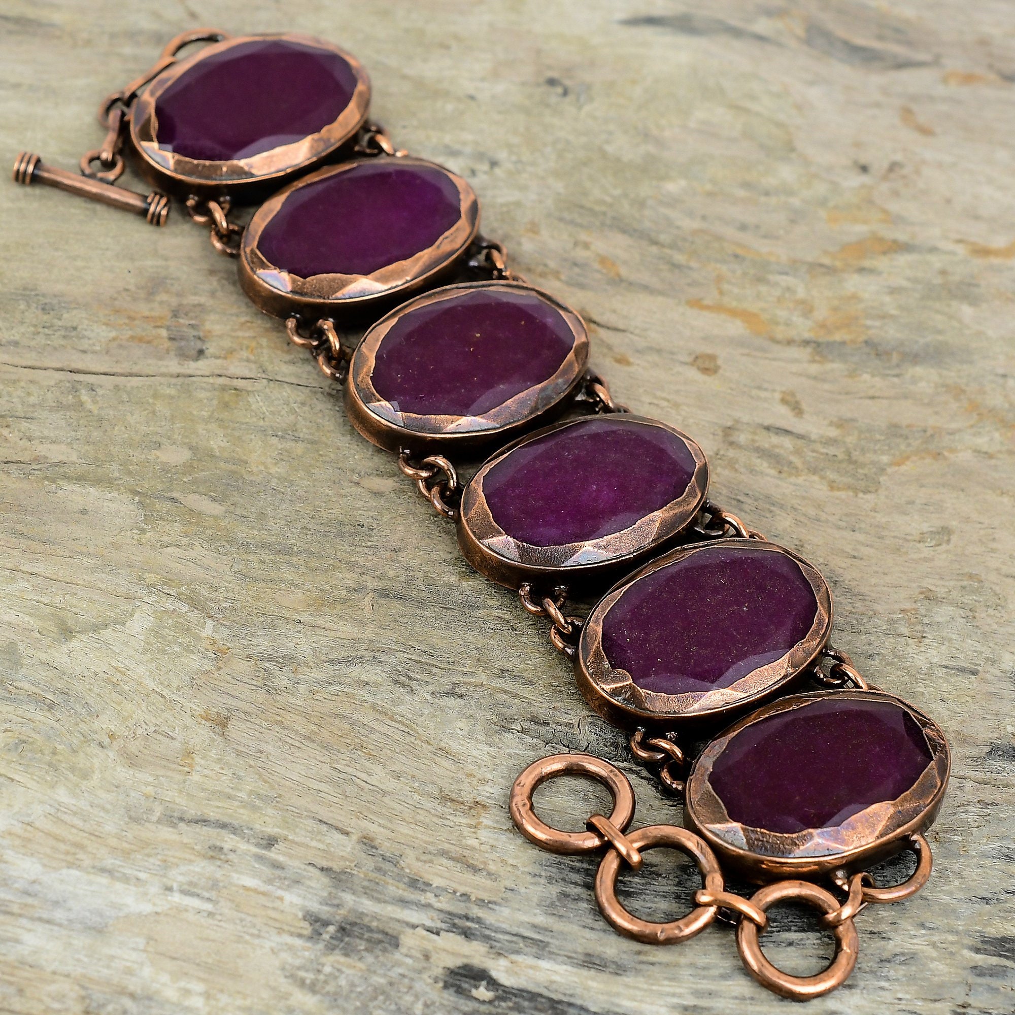 Faceted Kashmir Ruby Bracelet Electroformed Copper Bracelet Adjustable Chain Bracelet Handmade Jewelry Real Gemstone Bracelet Gifts For Him