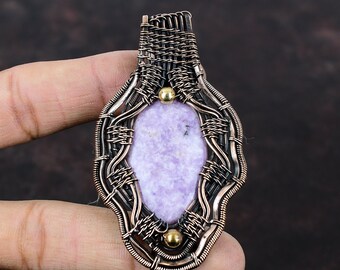 Pendentif lépidolite fil de cuivre enroulé pendentif pierres précieuses bijoux en cuivre fait main pendentif tout neuf pendentif fil enroulé bijoux cadeau pour lui