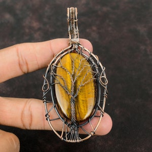 Tree Of Life Tiger&#39;s Eye Pendant Copper Wire Wrapped Pendant Natural Gemstone Pendant Handmade Copper Jewelry Gift For Him Wire Wrap Jewelry