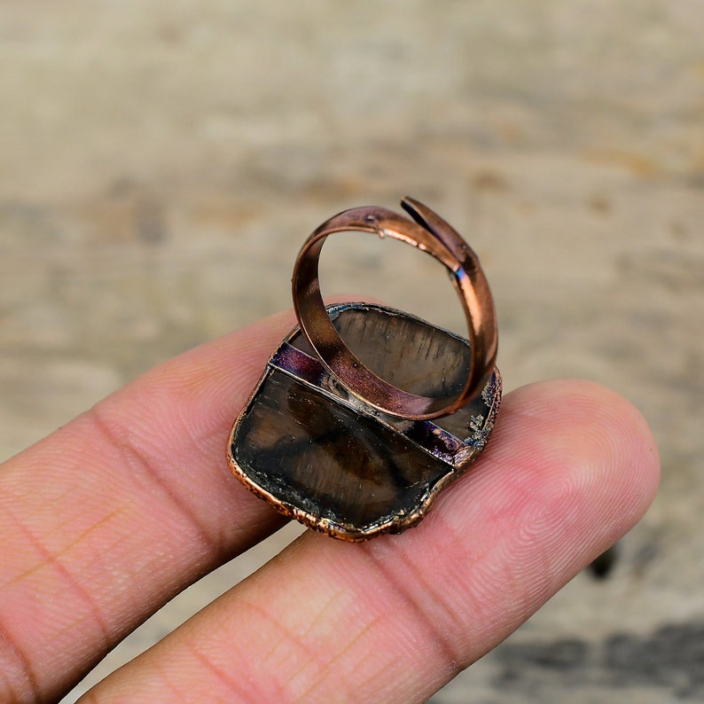 Anello in chiastolite, anello in rame elettroformato, anelli regolabili, gioielli boho fatti a mano, anello con pietre preziose, gioielli in rame elettroformato, regalo di fidanzamento immagine 5