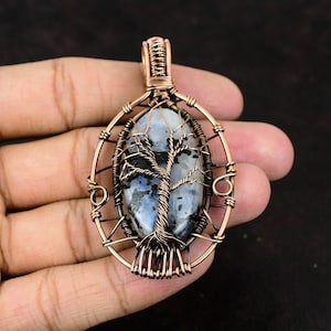 Tree Of Life Rainbow Moonstone Pendant Copper Wire Wrapped Pendant Copper Jewelry Moonstone Jewelry Handmade Gemstone Jewelry Gift For Her