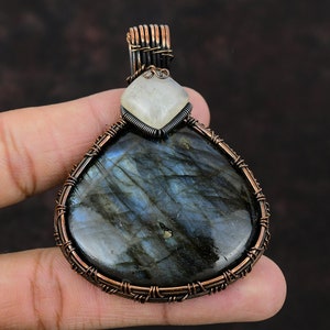 Labradorite Pendant Copper Wire Wrapped Pendant Moonstone Jewelry Handmade Gemstone Pendant Copper Wire Jewelry For Mom Wire Wrapped Jewelry