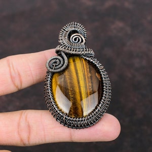 Tiger&#39;s Eye Copper Wire Wrapped Pendant Natural Gemstone Pendant Handmade Copper Jewelry Gift For Mother Wrapped Jewelry Brand New Pendant