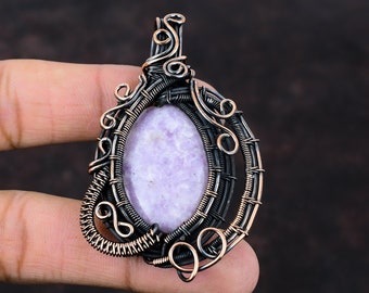 Pendentif lépidolite fil de cuivre enveloppé pendentif bijoux anciens fait main designer pendentif lépidolite cuivre bijoux pierres précieuses pendentif pour cadeau