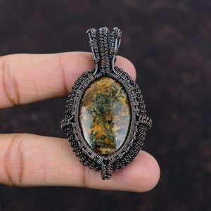 Spessartine Garnet in Limestone Pendant Copper Wire Wrapped Pendant Handmade Copper Jewelry Pendant For Mother Gemstone Pendant Gift For Him