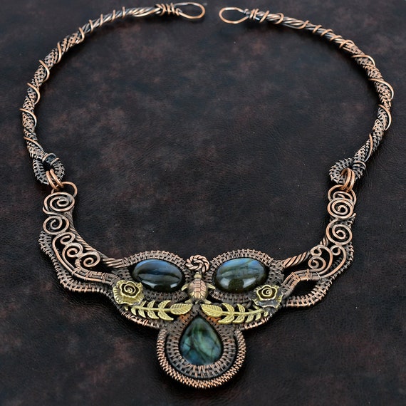 Labradorite Necklace Copper Wire Wrapped Necklace Handmade Necklace Natural Gemstone Necklace Copper Jewelry Tortoise Necklace Gifts For Her