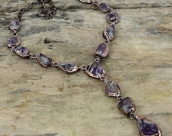 Super 23 Amethyst Rough Necklace Electroformed Copper Necklace Real Gemstone Jewelry Adjustable Chain Necklace Electroformed Copper Jewelry