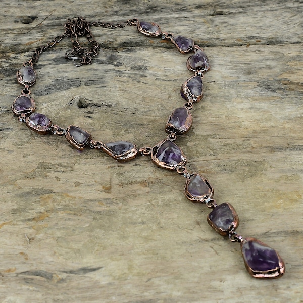 Super 23 Amethyst Rough Necklace Electroformed Copper Necklace Real Gemstone Jewelry Adjustable Chain Necklace Electroformed Copper Jewelry