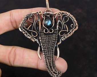Labradorite Pendant Copper Wire Wrapped Pendant Copper Jewelry Elephant Pendant Stylish Pendant Gemstone Pendant For Gift Handmade Jewelry