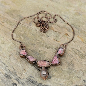 Pink Tourmaline Rough Necklace Electroformed Copper Necklace Adjustable Chain Necklace Electroformed Gemstone Jewelry Rose Quartz Necklace