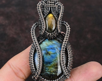 Labradorite Pendentif Fil De Cuivre Enveloppé Bijoux Pierre Précieuse Pendentif À La Main Pendentif Labradorite Bijoux Incroyable Cuivre Pendentif Cadeau Pour La Mère