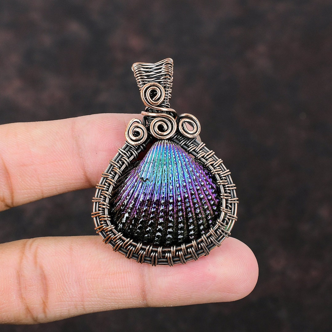 Titanium Coated Shell Pendant Copper Wire Wrapped Pendant - Etsy