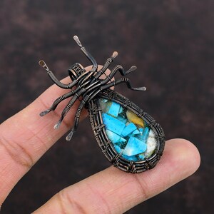 Copper Blue Turquoise Pendant Copper Wire Wrapped Spider Pendant Handmade Pendant Designer Copper Jewelry Anniversary Gift Gemstone Pendants image 2