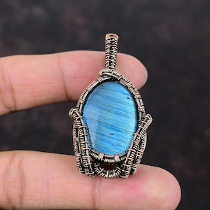 Labradorite Pendant Copper Wire Wrapped Pendant Handmade Designer Pendant Copper Wire Wrap Jewelry Gemstone Pendant For Gift Stylish Pendant