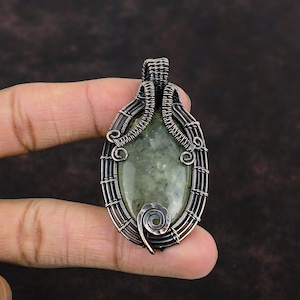 Moos Prehnit Anhänger Kupfer Wire Wrapped Anhänger Edelstein Anhänger Moos Prehnit Kupfer Schmuck Für Geschenk handmade Anhänger Wire Wrap Schmuck