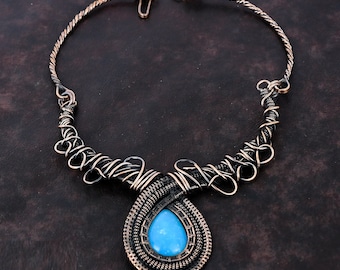 Smithsonite Necklace Copper Wire Wrapped Gemstone Necklace Handmade Adjustable Necklace Copper Jewelry Anniversary Gift Wire Wrapped Jewelry
