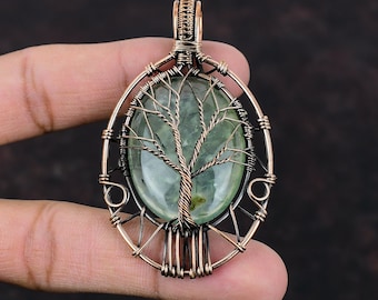 Baum des Lebens Moos Prehnit Anhänger Kupferdraht Eingewickelt Anhänger Kupfer Schmuck Handgemachte Echte Edelstein Anhänger Wire Wrap Schmuck Hochzeit Geschenk