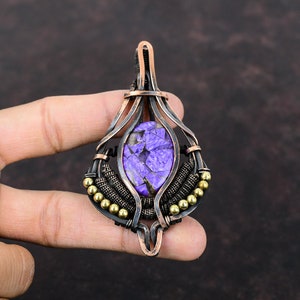 Copper Charoite Pendant Copper Wire Wrapped Jewelry Gemstone Pendant Copper Wire Wrap Pendant Handmade Jewelry Gift For Her Designer Pendant