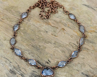 Faceted Tanzanite Quartz Necklace Electroformed Copper Necklace  Gemstone Jewelry Adjustable Chain Necklace Handmade Electroformed Jewelry