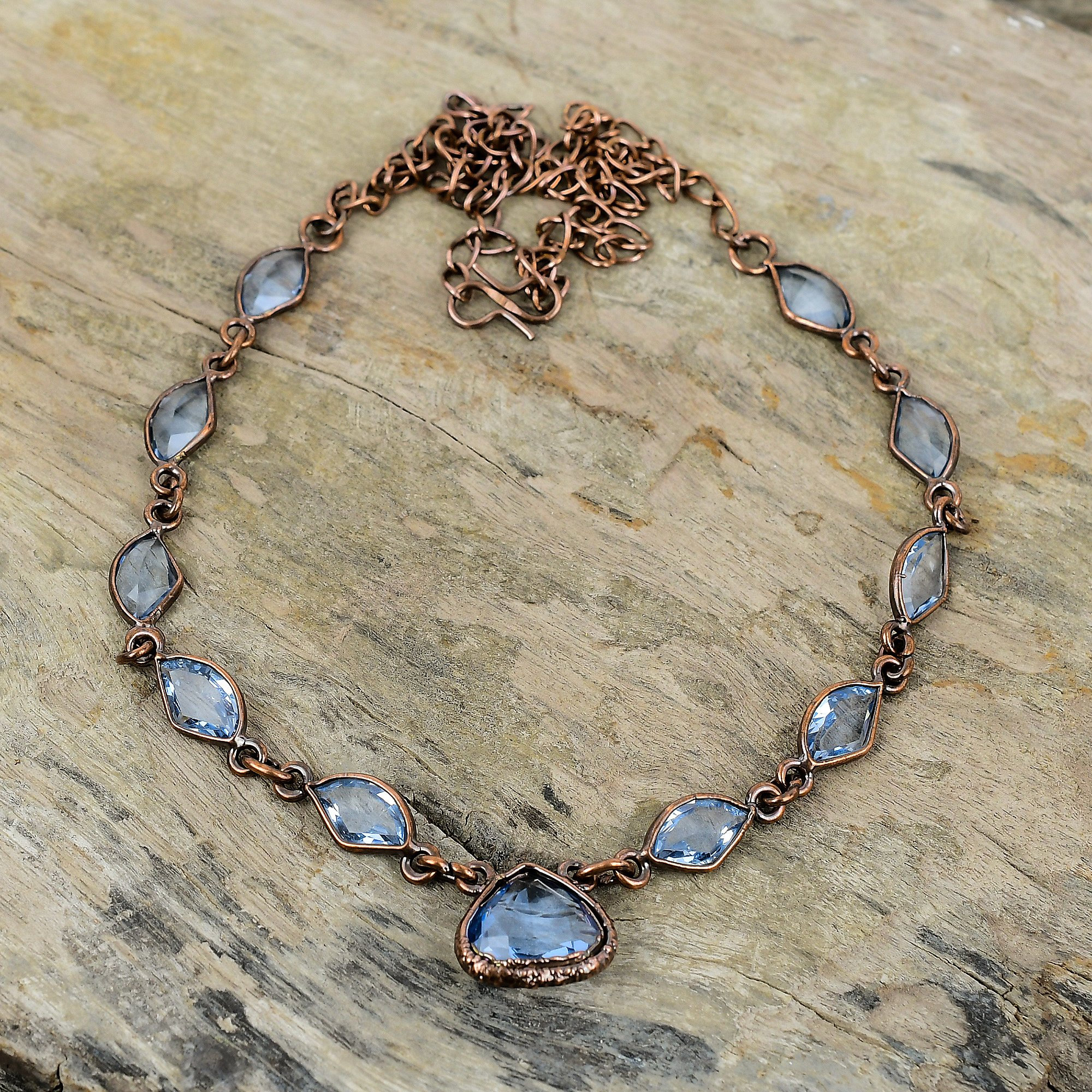 Faceted Tanzanite Quartz Necklace Electroformed Copper Necklace Gemstone Jewelry Adjustable Chain Necklace Handmade Electroformed Jewelry