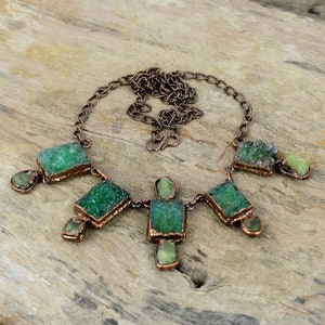 Grüne Druzy Halskette Electroformed Kupfer Halskette Aquamarin Raue Halskette Einstellbar Halskette Edelstein Kupfer Schmuck Hochzeitsgeschenk