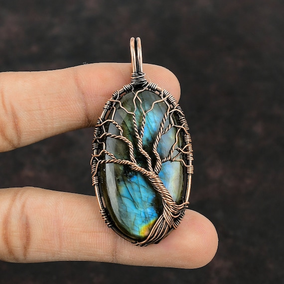 Tree of Life Labradorite Pendant Copper Wire Wrapped Pendant