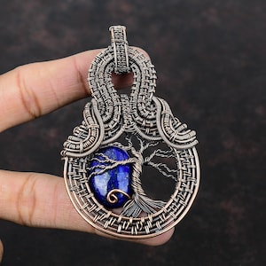 Baum des Lebens Lapis Lazuli Anhänger Kupferdraht gewickelt Anhänger Edelstein Schmuck Handmade Einzigartiges Design Anhänger Kupfer Schmuck Geschenk für Mutter