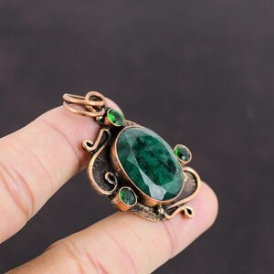Faceted Zambian Emerald Pendant Chrome Diopside Pendant Copper Pendant ...